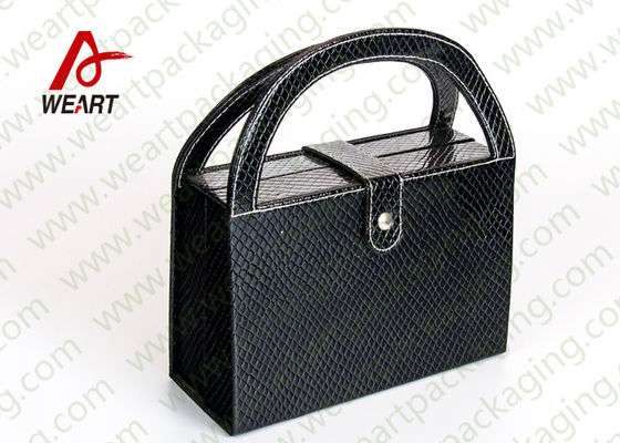 Caixa de papel cosmética de couro Textured preto com o estojo compacto do punho & de pó